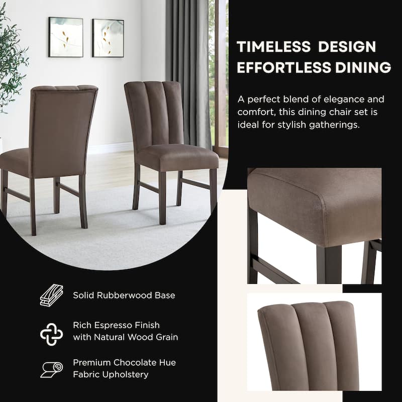 Roundhill Furniture Madison 7-Piece Dining Set, Slat-Fluted Dining Table with 6 Chairs, Chocolate