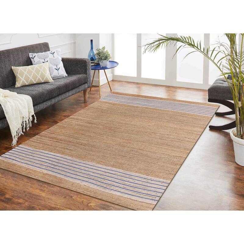 Sevita Contemporary Coastal Striped Handwoven Jute Area Rug