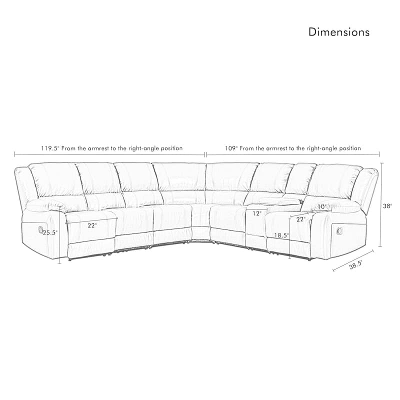 119''W Faux Leather 6-Seat Large Manual Reclining Sectional Sofa