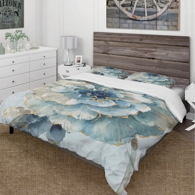 Designart 'Indigold Watercolor Flower II' Cottage Bedding Set - Duvet Cover & Shams