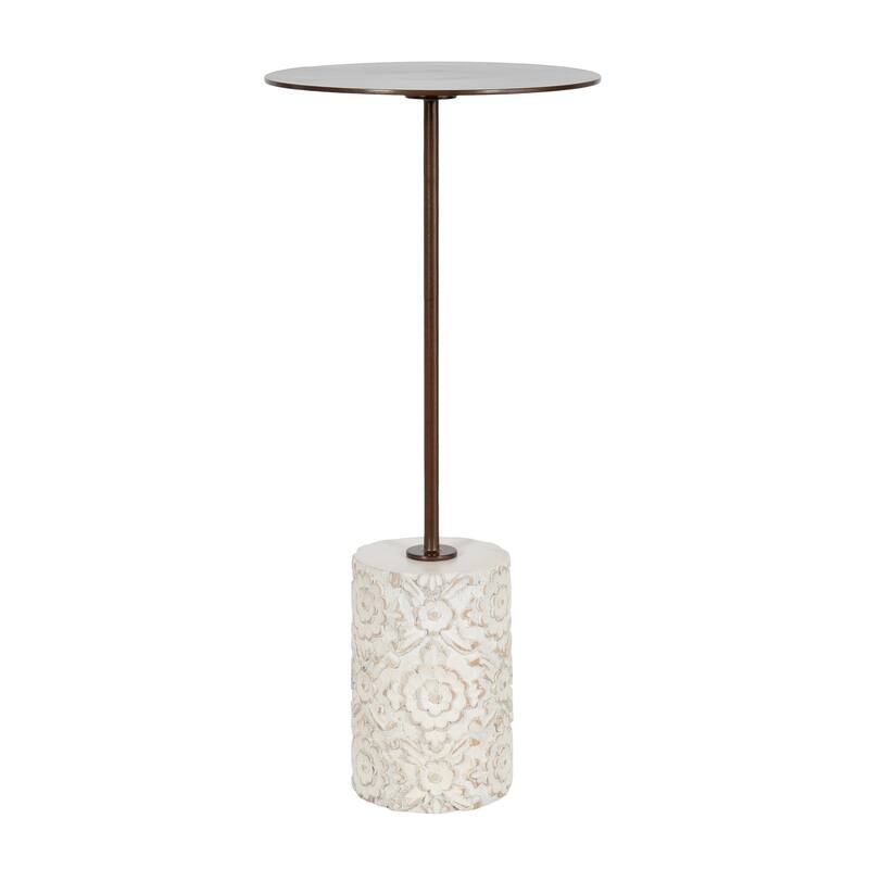 Kate and Laurel Joya Carved Wood and Metal Drink Table - 10x10x22 - White/Bronze