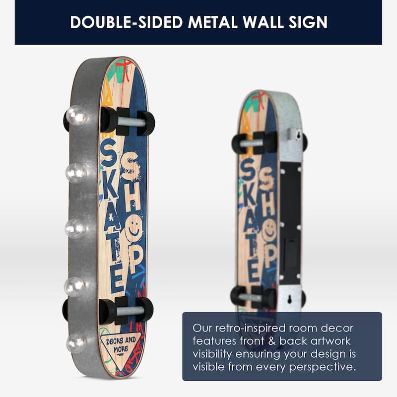 Metal LED Skate Shop Decks and More Marquee Wal Sign - 20" x 6.5" x 3"