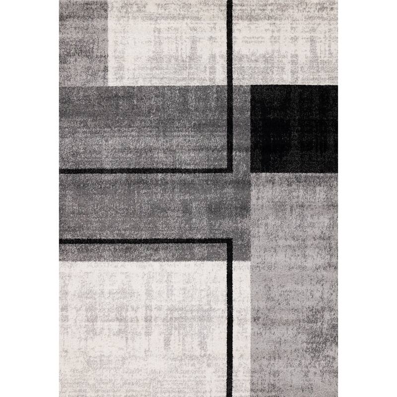 Ellis Collection - Geometric Modern Grey Black Area Rug - 7'10" x 10'6"