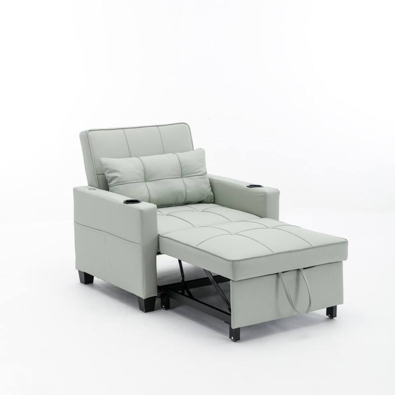 3-in-1 Convertible Sofa Chair,Pull Out Sleeper Chair with USB Ports and Cup Holders（Leather）