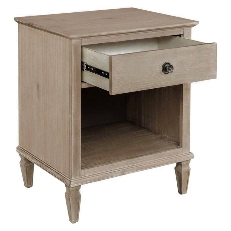 Roomfitters Nightstand, French Countryside Side Table with Storage and Open Shelf, Light Natural