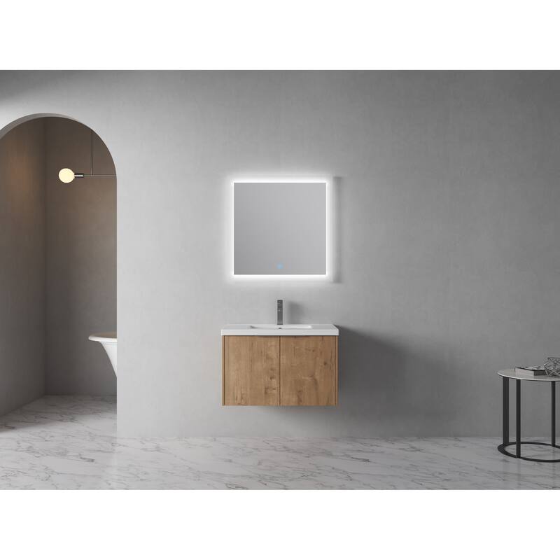 Modern Floating Bathroom Vanity with Single Resin Sink, Soft-Close Doors, Ample Storage, and Luxury Metal Handles