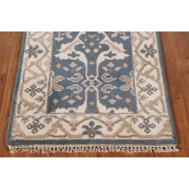 Blue Oushak Oriental Runner Rug Handmade Wool Carpet - 2'6"x 11'10"