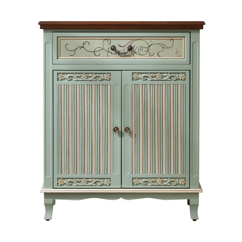 Vintage Green Accent Cabinet with Textured Doors & Drawer - 34 in. H