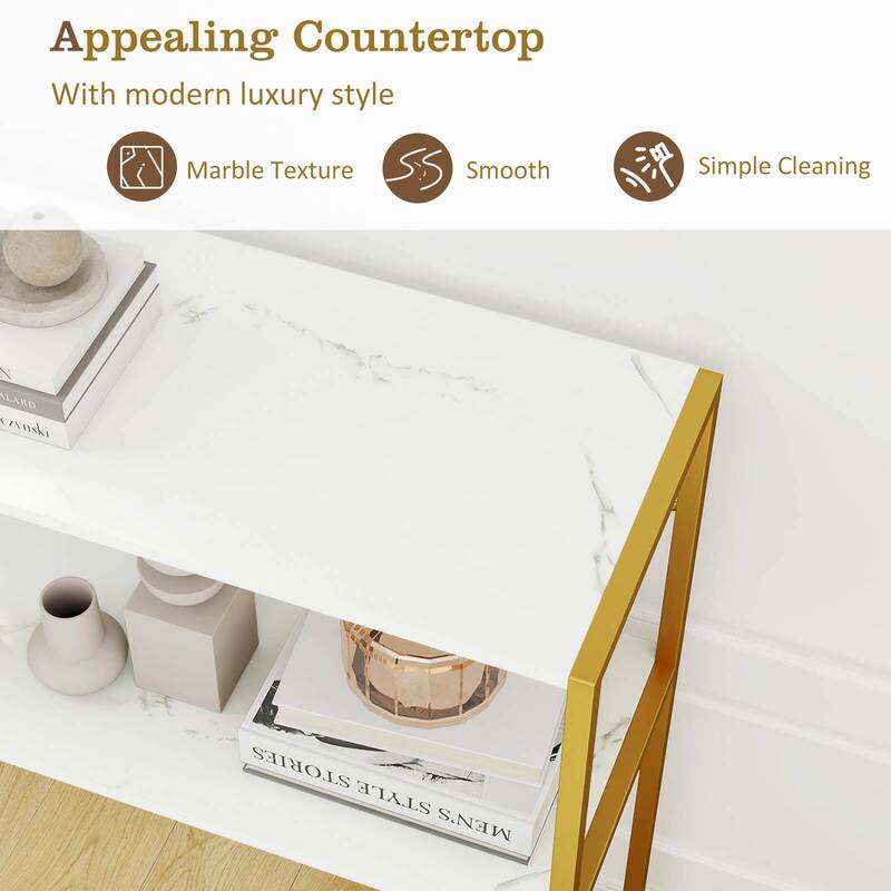 Costway 36” Console Table with Wooden Textured Open Shelves & Metal - See Details