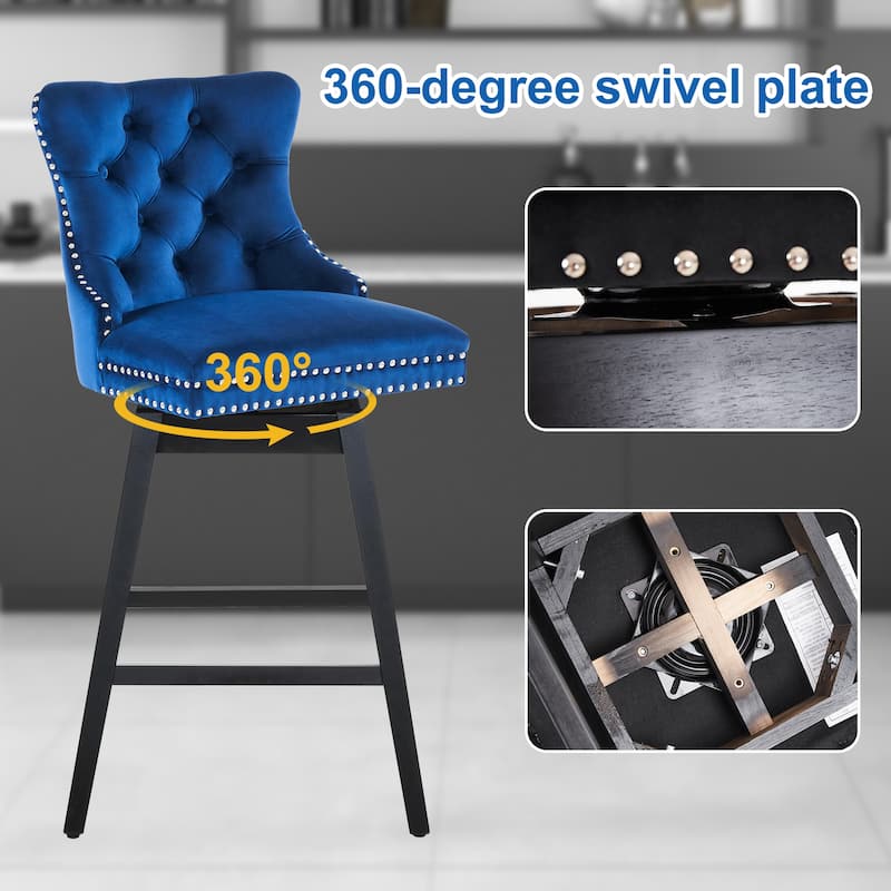 26"/29" Velvet Swivel Counter and Bar Height Stools Solid Wood Frame (Set of 4)