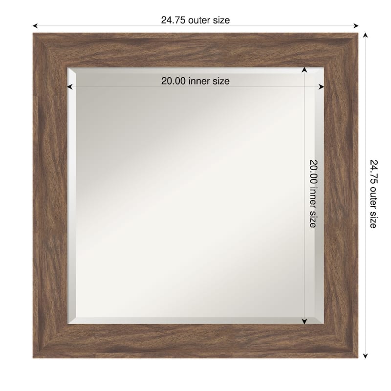 Pia Medium Brown Beveled Framed Bathroom Vanity Wall Mirror - Pia Medium Brown - 25 x 25 in
