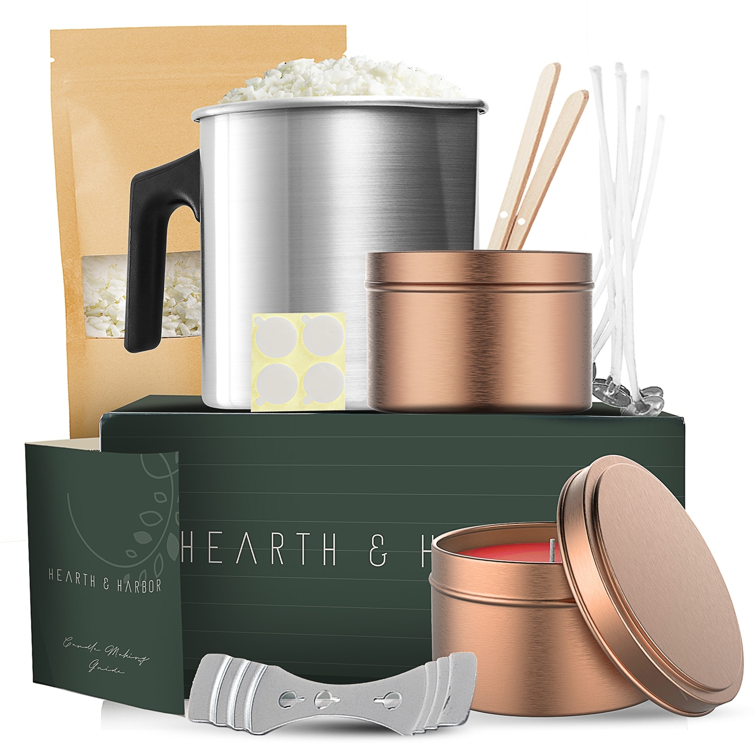 Empyrean Soy Candle Making Kit - Natural Soy Wax, Tins, Melting Pot, Cotton Wicks, Metal Centering Tool, and More