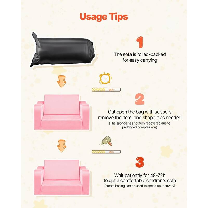 2 in 1 Soft Plush Fabric Convertible Toddler Couch Nap Bed with Armrest for Kids 18 Months-6 Years - 23.6 x 17.5 x 15.9 in