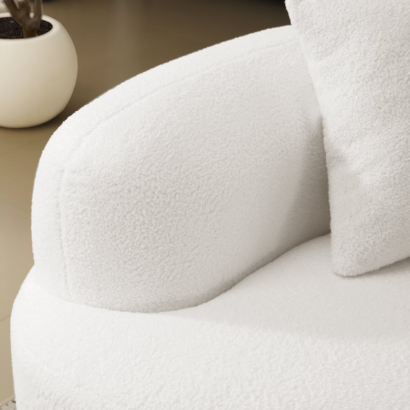 Curved Four Seater Full Compression Sponge Sofa,Teddy Velvet Fabric, No-Assembly Compact Sofa