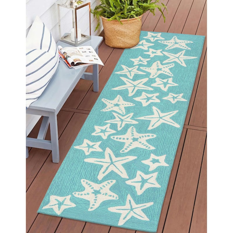 Liora Manne Capri Starfish Indoor/Outdoor Rug - 2' x 8 Runner - Aqua