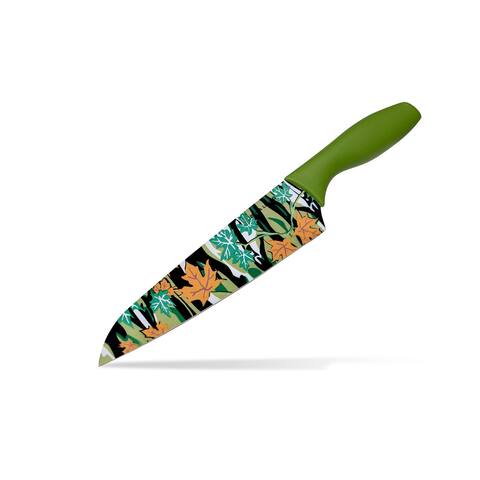 Dura Living 8 inch Chef Printed Color Knife- Nonstick Blade With Matching Sheath, Green