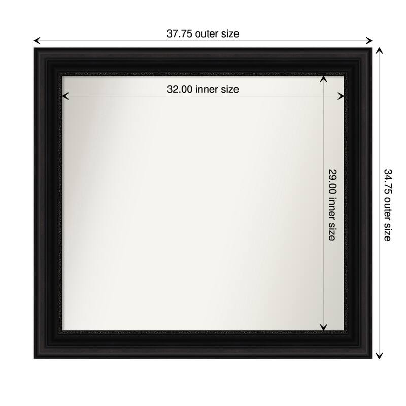 Parlor Black Framed Non-Beveled Custom Wall Mirror, Bathroom Vanity Mirror - Outer Size: 37.75 x 34.75
