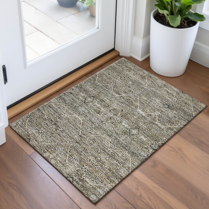 Premium Washable Super Soft Traditional Global Mayfield Rug - Khaki - 1'8" x 2'6"