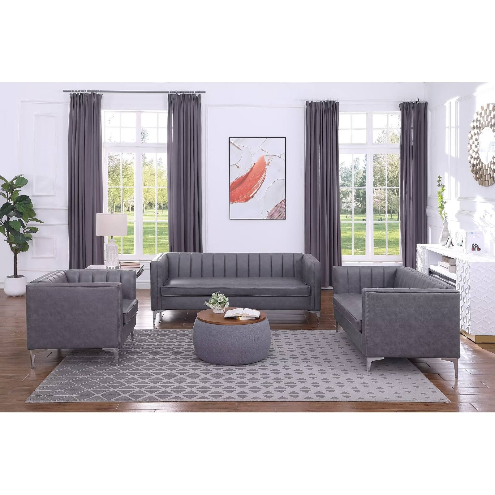 Morden Fort Modern Living Room Set, 3Piece Sofa Set Couch,Loveseat and