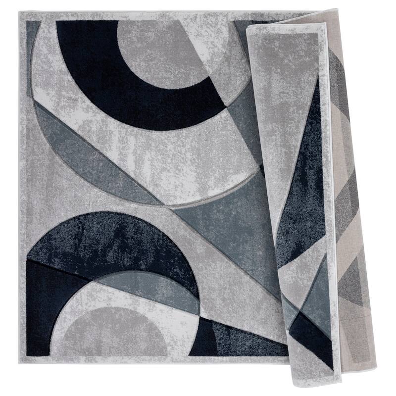 Orelsi Collection Abstract Area Rug with Hand Carved Accents