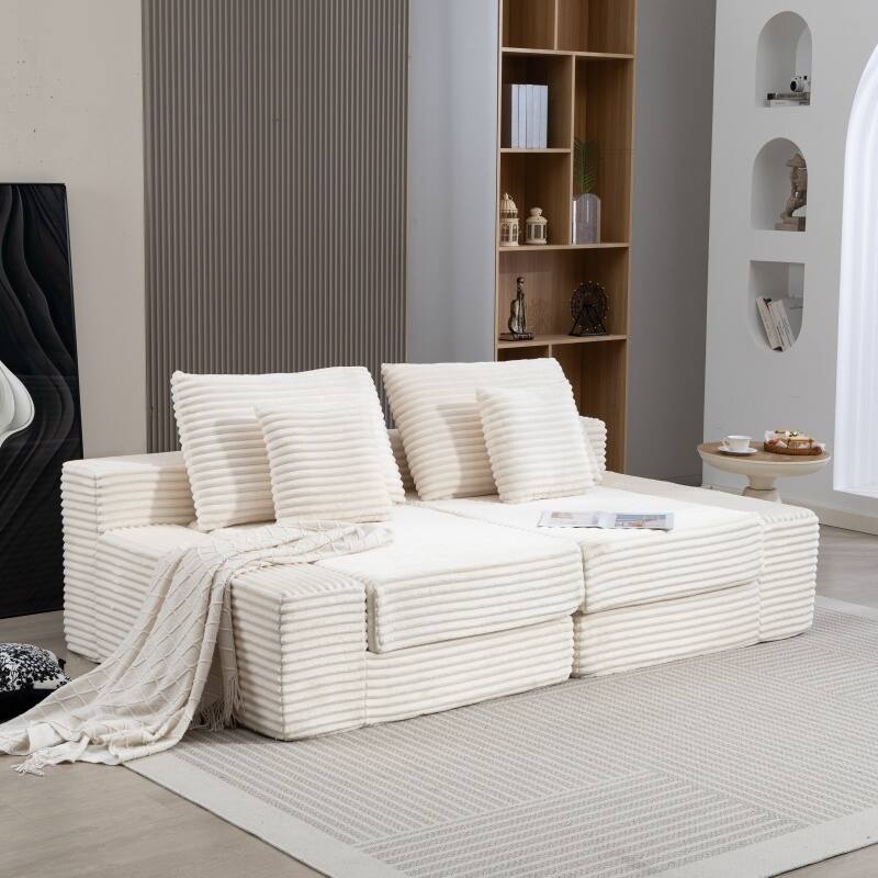 Double Chaise Lounge Sofa, Cloud Plush Sofa Bed, Upholstered Boneless Cloud Sofa Deep Seat, Sleeper Loveseat Chair