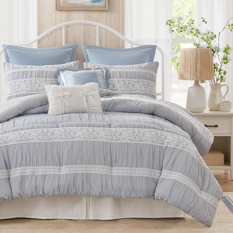 Madison Park Perryn 7 Piece Jacquard Comforter Set - Queen - Blue