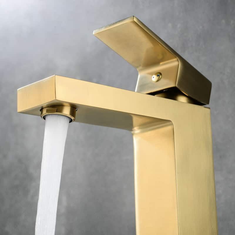 Modern Square Single Handle Bathroom Sink Faucet with Pop Up Drain - Gold