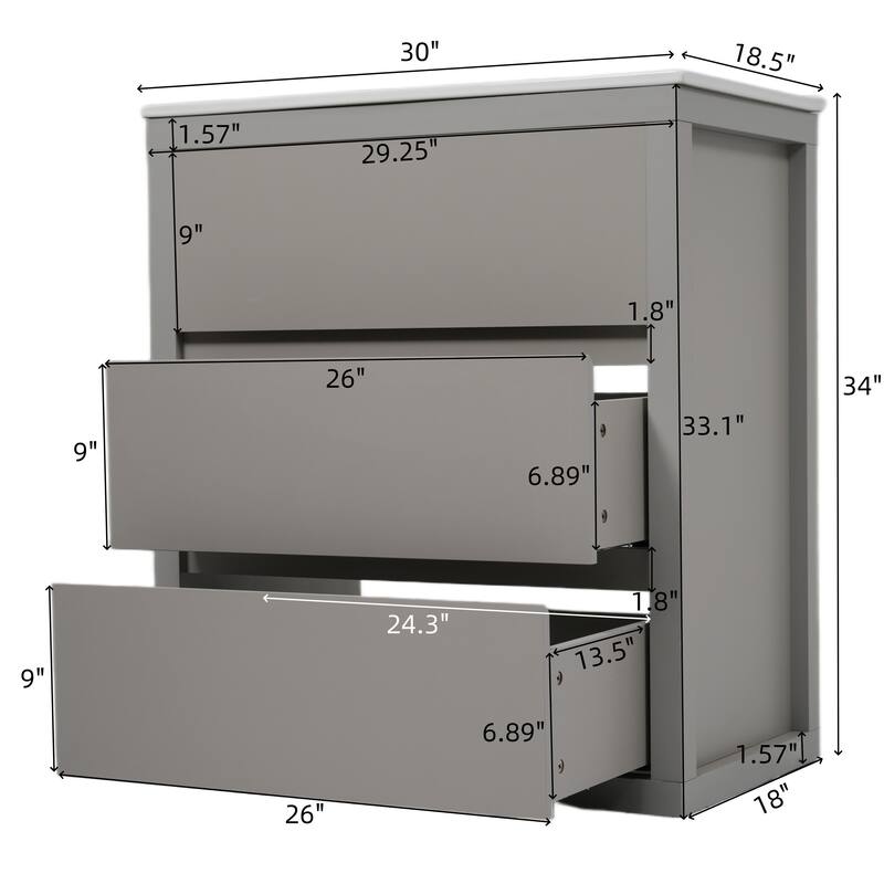 30" Vanity with Sink and 2 Full-Extension Drawers,Freestanding Vanity with 45°,Soft Close Undermount Drawer Slides