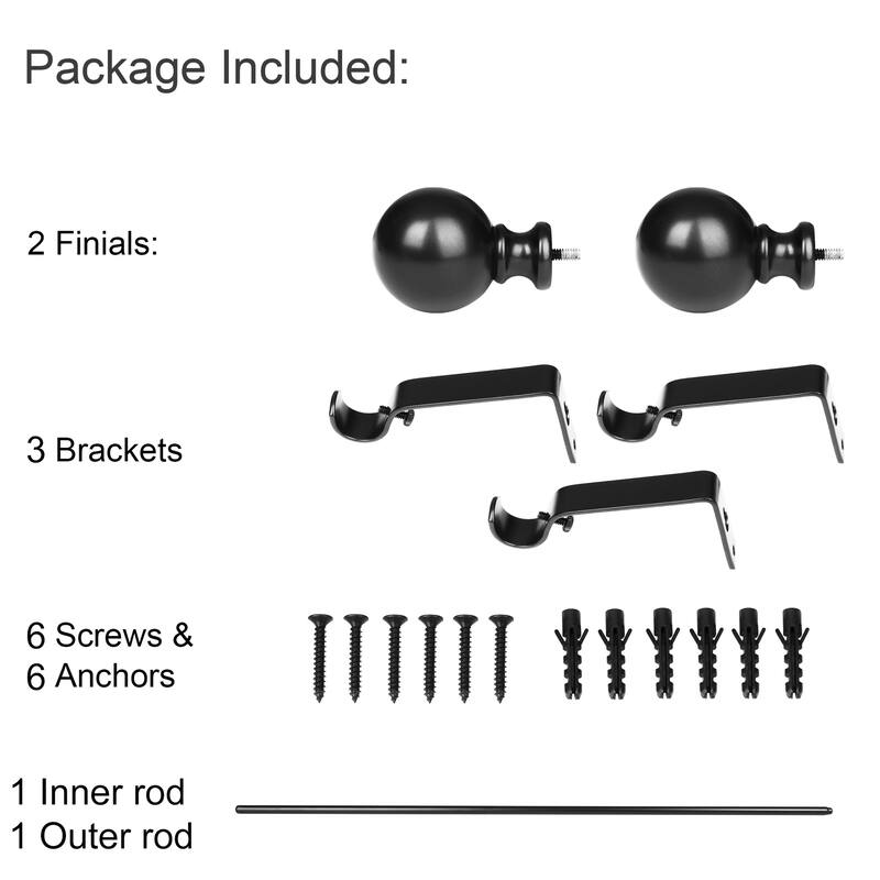 UTOPIA ALLEY 3/4 Inch Curtain Rod - Curtain Rods For Windows 48 to 86 Inch, Adjustable Drapery Rods, Black Curtain Rods