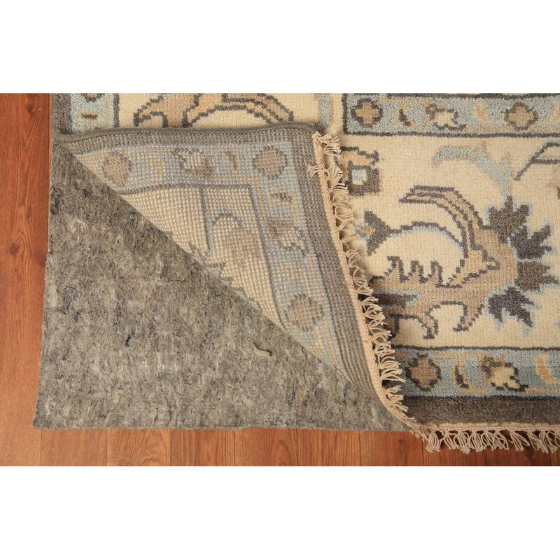 Brown Floral Oushak Indian Area Rug Hand-Knotted Wool Carpet - 9'0"x 11'10"