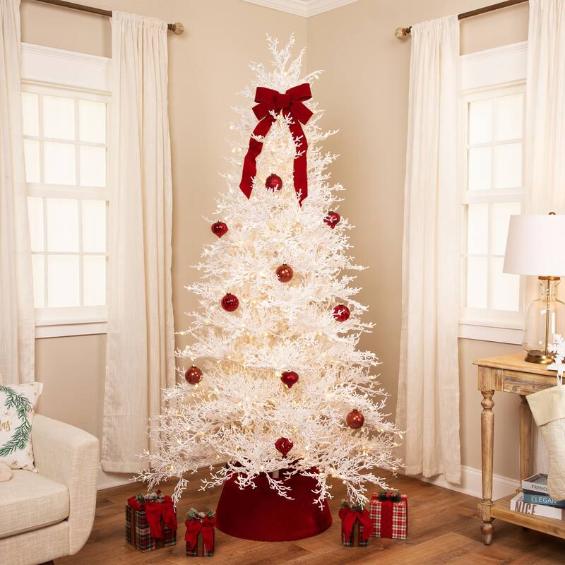 Pre-Lit Flocked Twig Artificial Christmas Tree - 6.5' - Warm White LED - 6.5 Foot