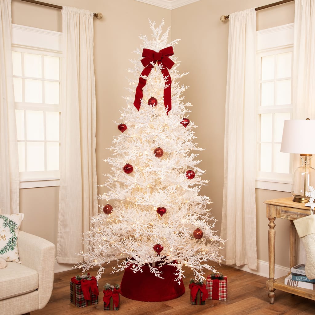 Pre-Lit Flocked Twig Artificial Christmas Tree - 7.5' - Warm White LED - 7.5 Foot