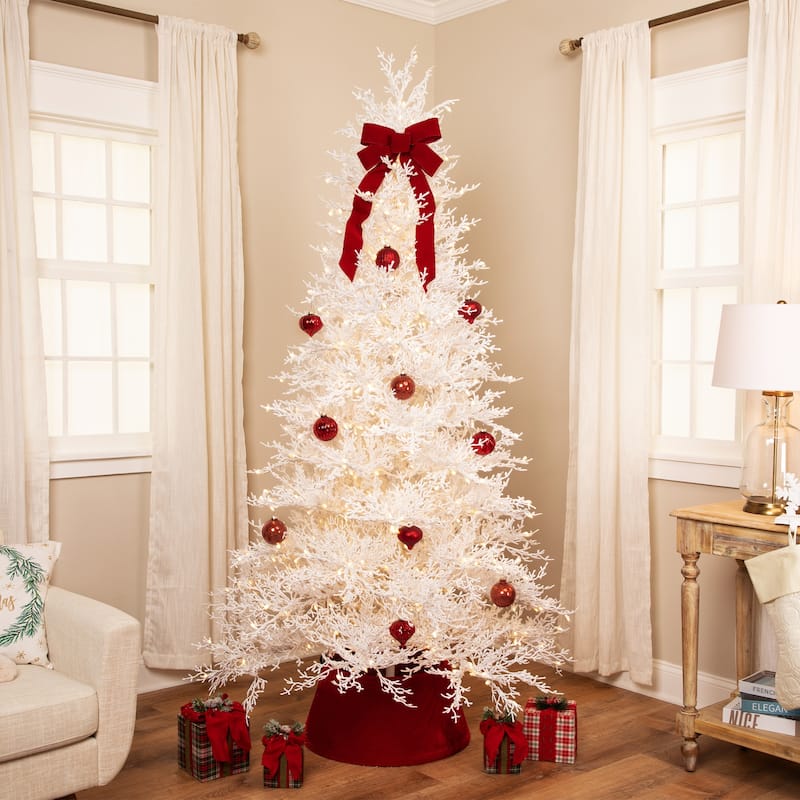 Pre-Lit Flocked Twig Artificial Christmas Tree - 7.5' - Warm White LED - 7.5 Foot