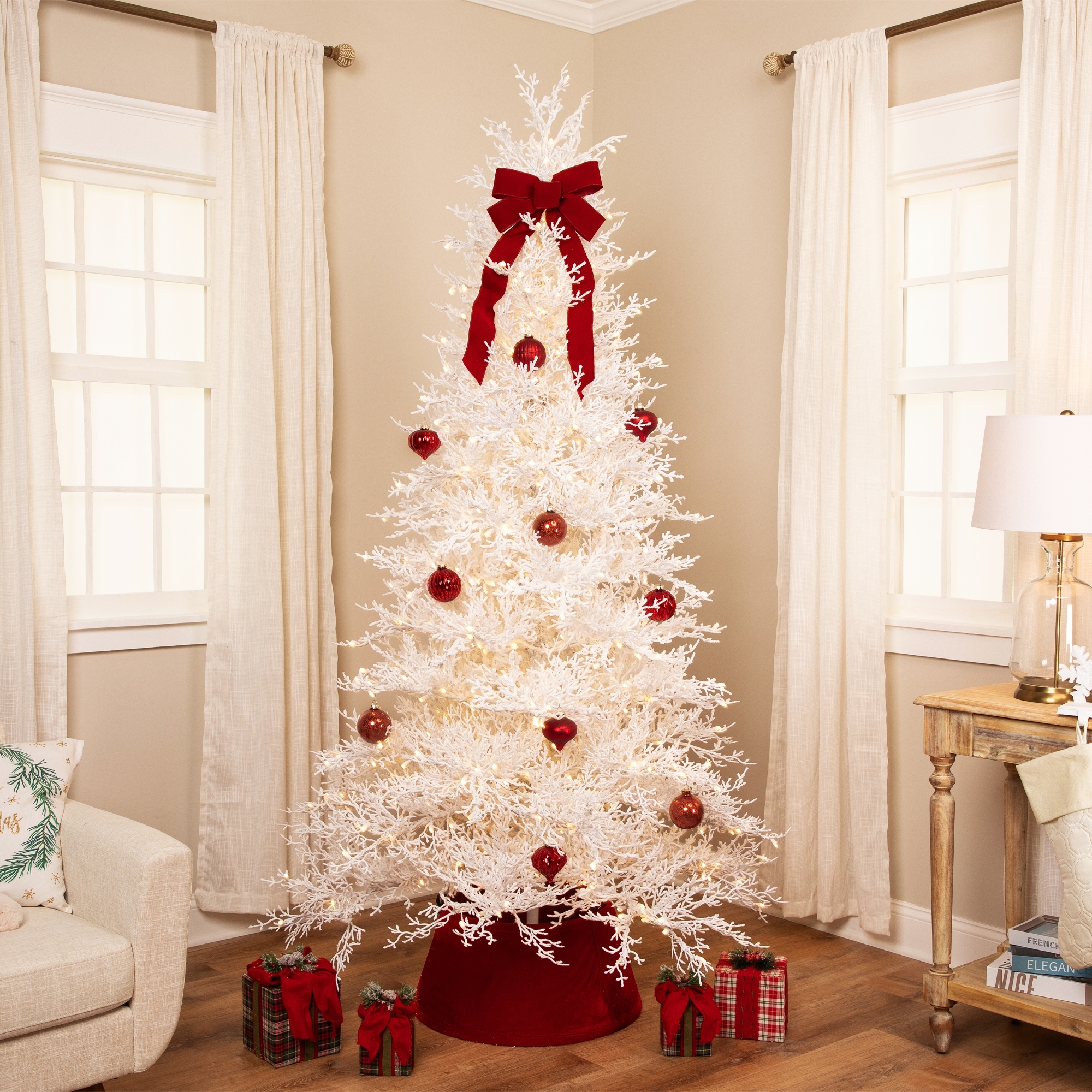 Pre-Lit Flocked Twig Artificial Christmas Tree - Warm White LED