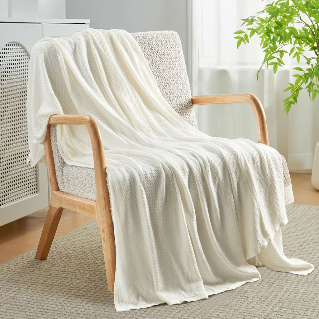 Lightweight Breathable Waffle Weave Knit Throw Blanket, Soft Cozy Woven Blanket Perfect for All Season