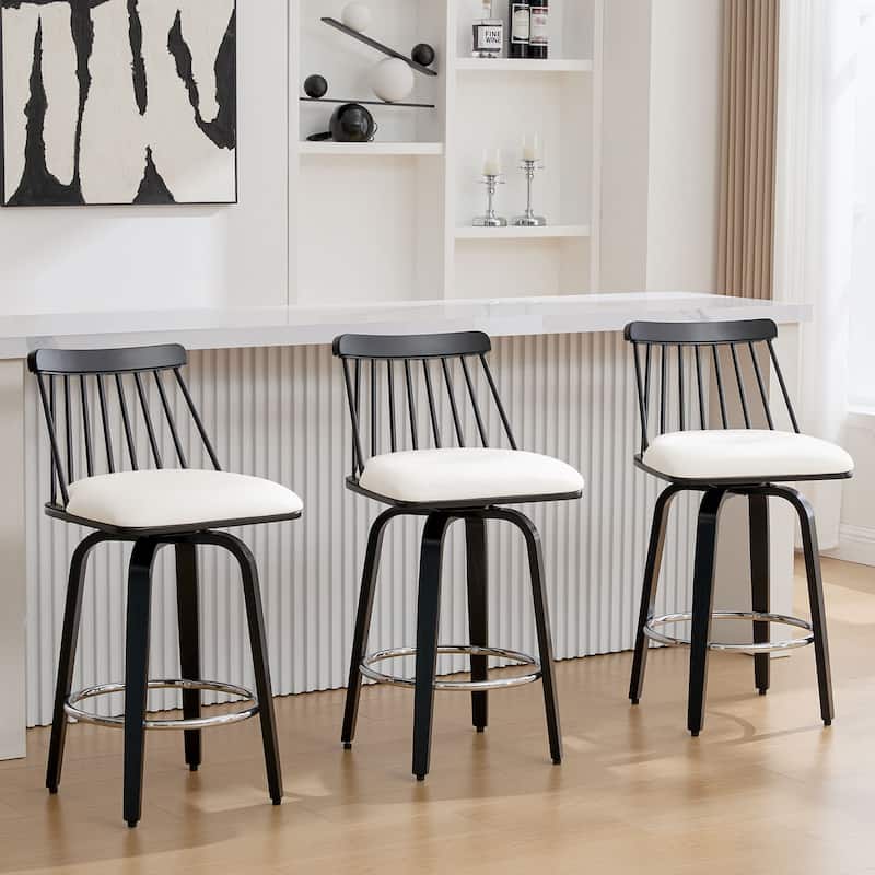 Mid-century Spindle Back Swivel Counter Height Bar Stools - 37.2"H x 18.9"W x 18.9"D