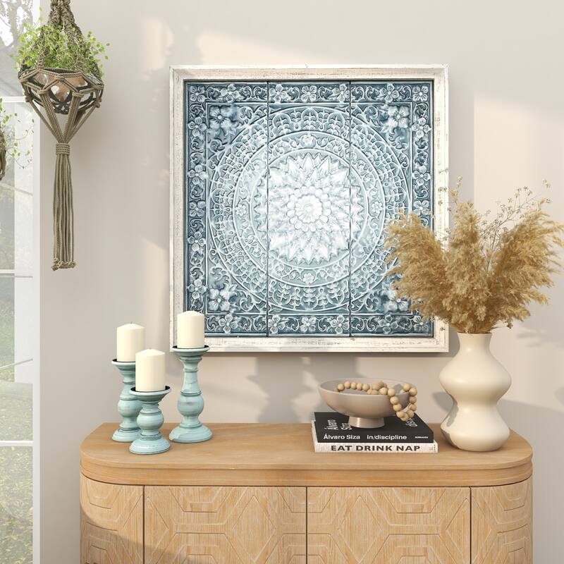 Blue Metal Scroll Home Wall Decor with Embossed Details