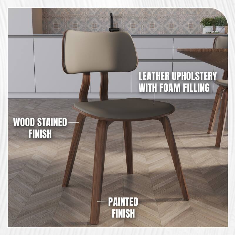 Leather Dining Chairs with Poplar Wood Frame and Open-Back Design Side Chair