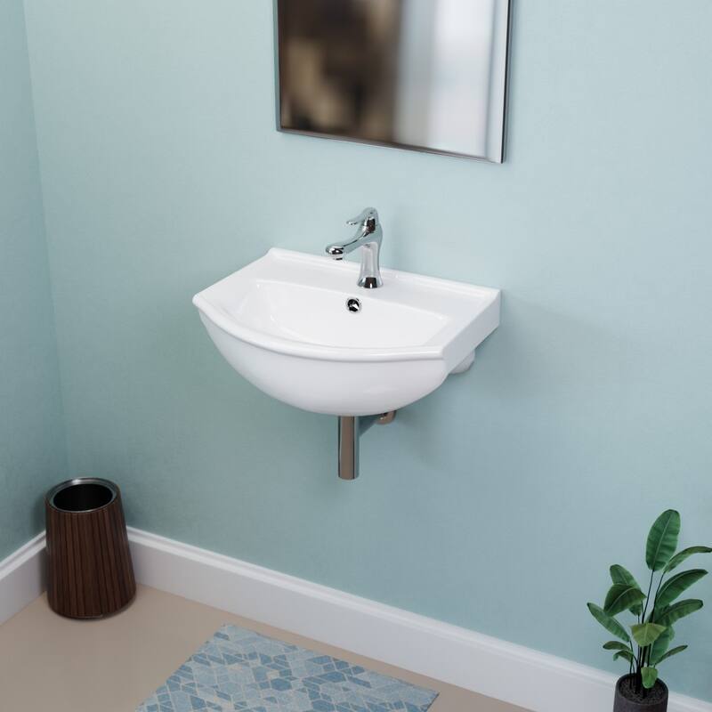 Tahoe White Ceramic Wall Mount Vessel Floating Sink with Overflow and Single Faucet Hole