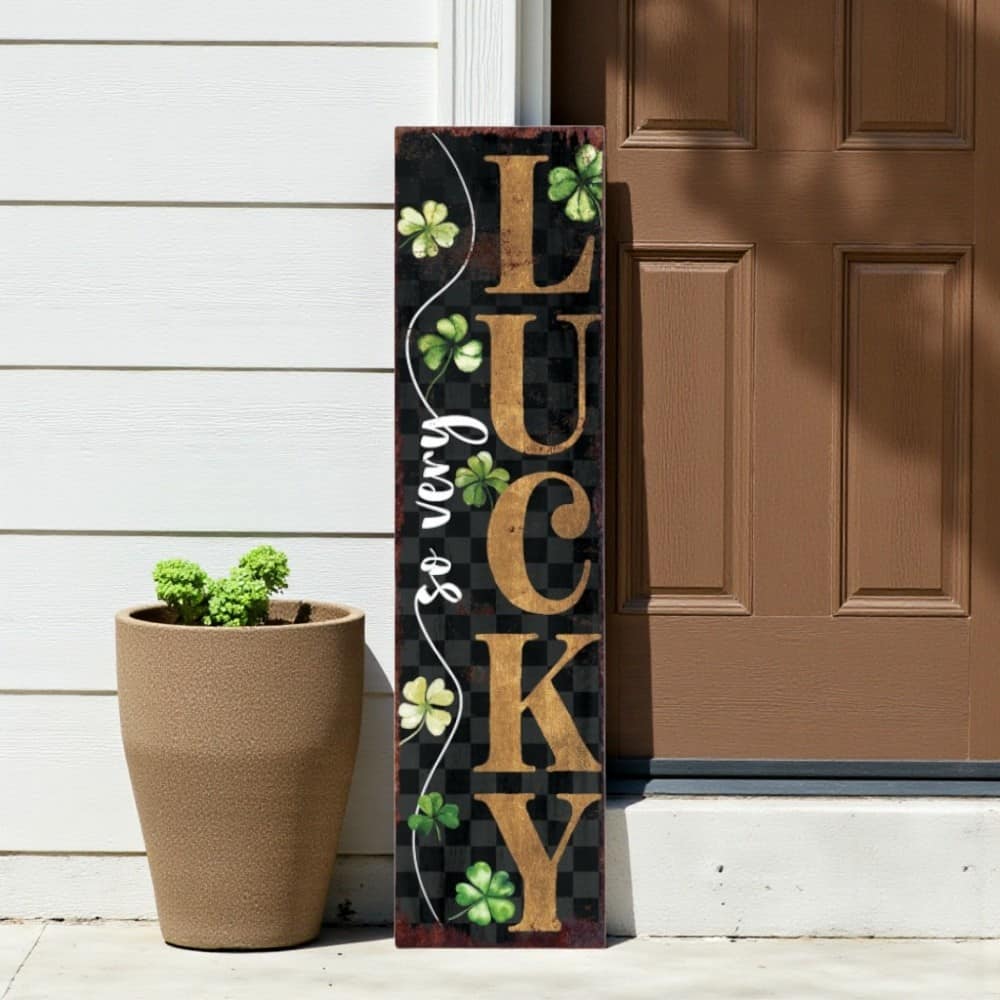 HomeRoots 36" Black Gold And Green Solid Wood Luck St Patrick's Day Porch Sign