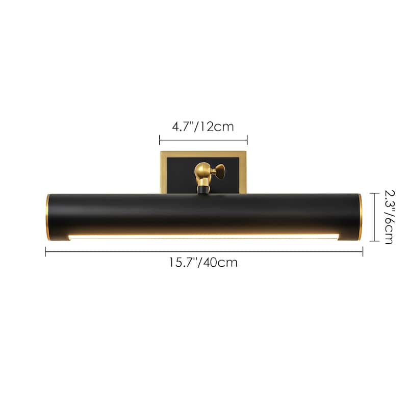 1-Light Mid-Century Modern Black&Gold Linear Bathroom Vanity Light/Picture Lights for Wall - 15.7 in. W x 9.4 in. H x 9.4 in. D