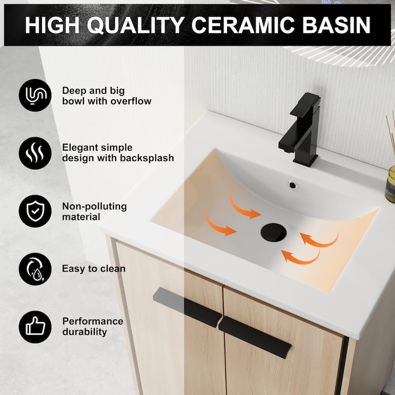 ARTCHIRLY 24/30 Inch Bathroom Vanity with Sink, Freestanding Bathroom Vanity with Soft Close Door and Adjustable Shelf