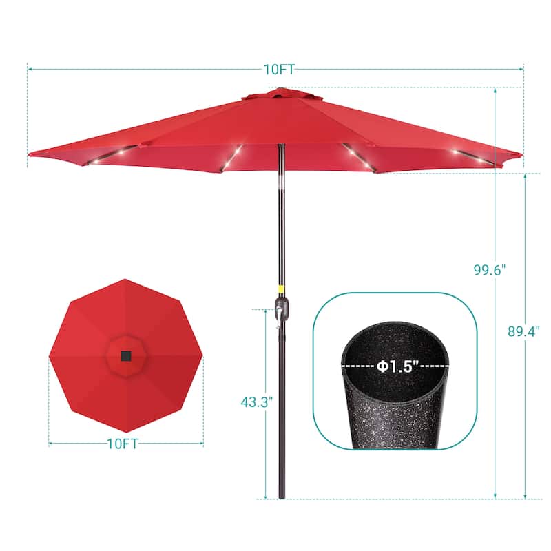 BONOSUKI Patio 10Ft LED Market Umbrellas With Solar Lights, Table Umbrella for Patio and Outdoor With Tilt Button