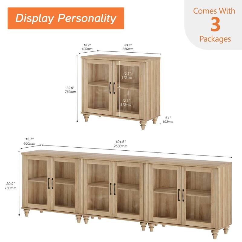 Kitchen Sideboard Buffet Cabinet, Glass Display Cabinet with Storage