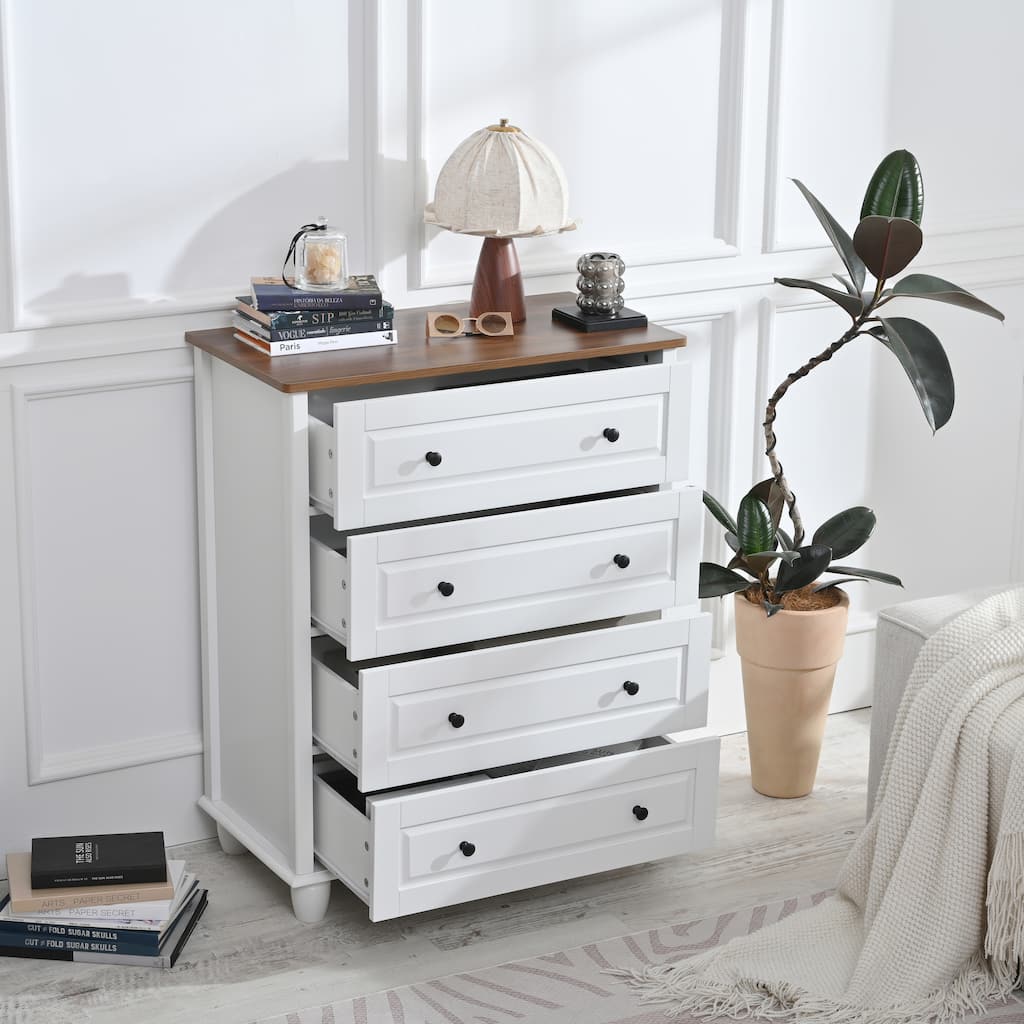 Modern Chest of Drawers Ivory White Storage Cabinet 4 Drawer Dresser for Living Room, Entryway, Hallway