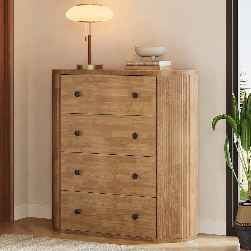 4-Drawer Dresser for Bedroom, Fluted Wooden Chest of Drawers