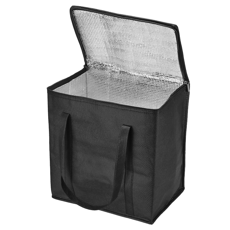 13"x8.1"x14" Insulated Reusable Grocery Bag Food Delivery Tote Bag, Black