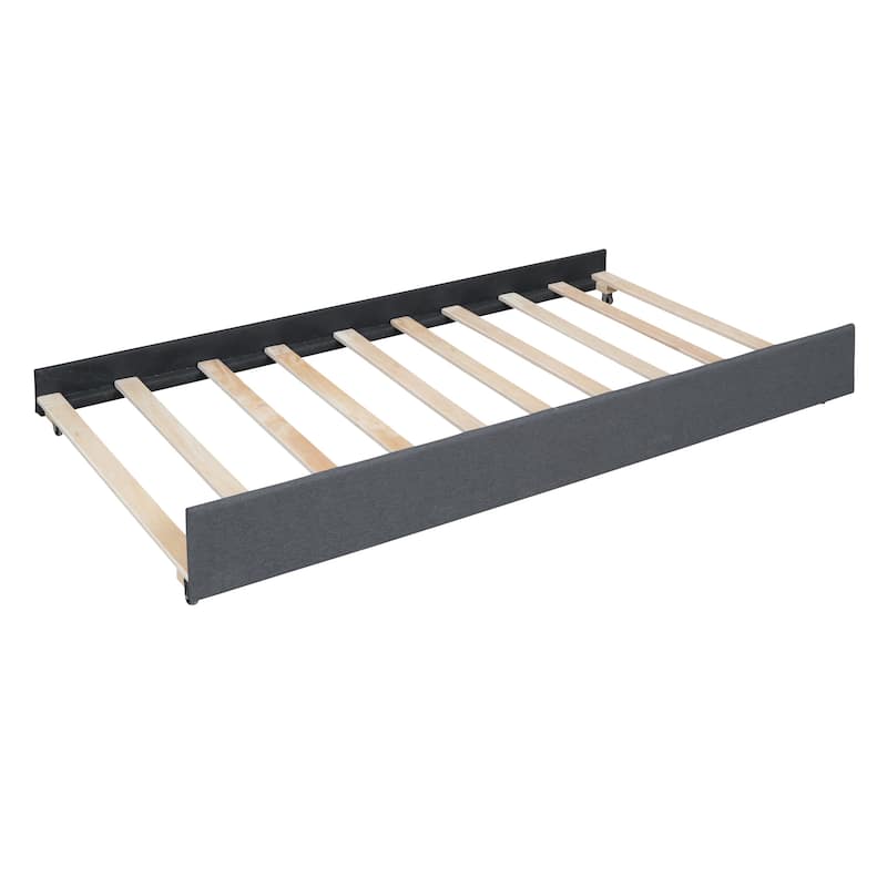 Linen Fabric Platform Bed with Trundle and 2 Drawers