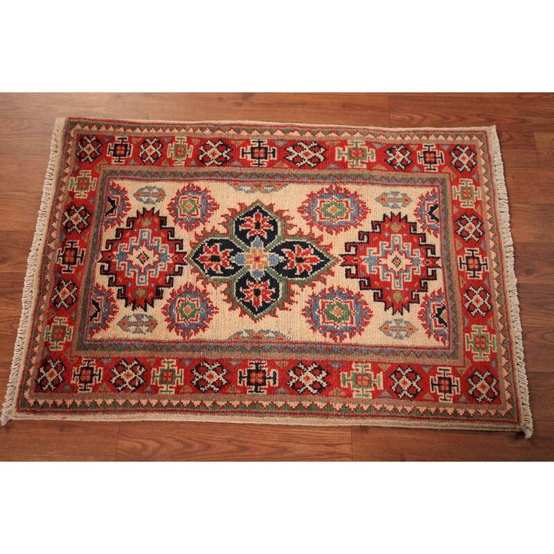 Geometric Kazak Oriental Foyer Rug Handmade Traditional Wool Carpet - 2'0" x 3'0"