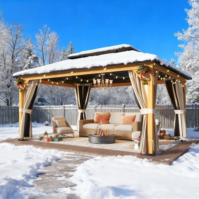 Erommy Hardtop Wood Gazebo with Double Roof – Free Dust Cover with 12x16 or 12x20 Model – Waterproof Outdoor Gazebo
